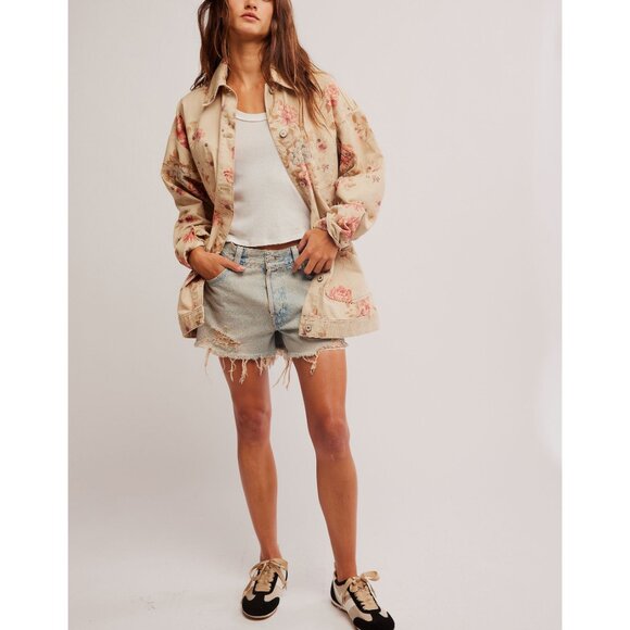 Free People Floral Jean Jacket - Cream and Pink - Picture 12 of 14